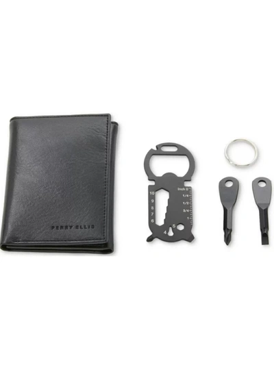 Shop Perry Ellis Portfolio Mens Faux Leather Card Case Trifold Wallet In Black