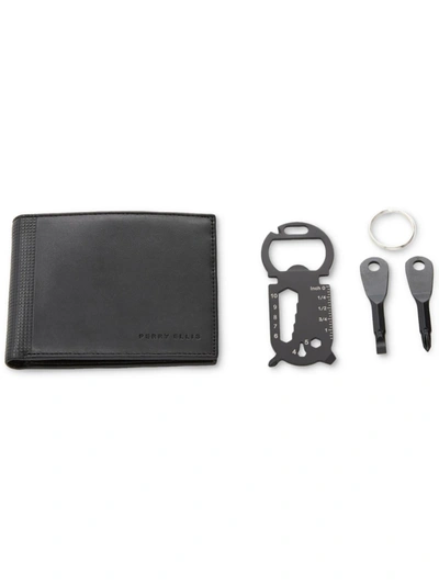 Shop Perry Ellis Portfolio Mens Faux Leather Card Case Bifold Wallet In Black