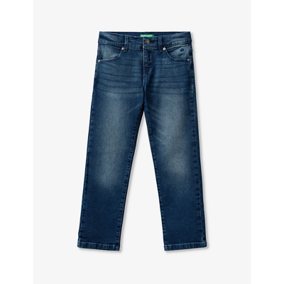 Shop Benetton Boys Mid Denim Blue Kids Patch-pocket Slim-leg Stretch Denim Jeans 6-14 Years