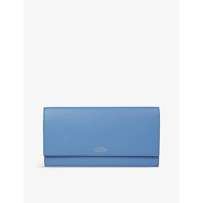 Smythson Nile Blue Panama Marshall Logo-embossed Leather Travel Wallet In Nile Blue