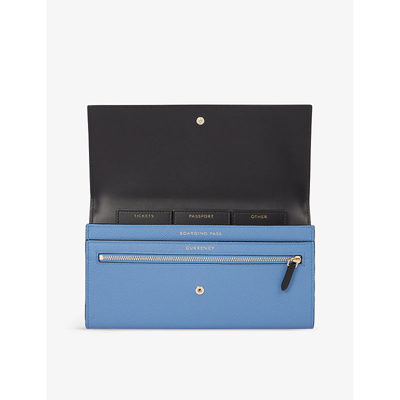 Smythson Nile Blue Panama Marshall Logo-embossed Leather Travel Wallet In Nile Blue