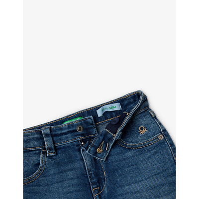 Shop Benetton Boys Mid Denim Blue Kids Patch-pocket Slim-leg Stretch Denim Jeans 18 Months-6 Years