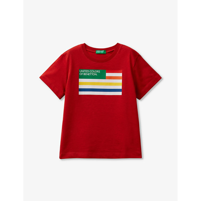 Shop Benetton Boys Red Kids Branded-print Short-sleeved Organic-cotton T-shirt 18 Months - 6 Years