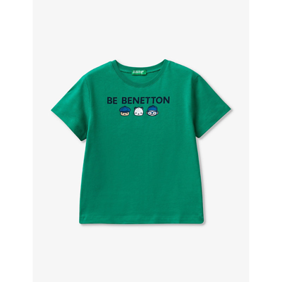 Shop Benetton Branded-print Short-sleeved Organic-cotton T-shirt 18 Months - 6 Years In  Green