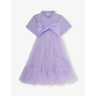Shop Raspberry Plum Girls Lilac Kids Mika Bow-tie Stretch-cotton Dress 3-10 Years