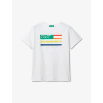 Shop Benetton Boys White Kids Branded-print Short-sleeved Organic-cotton T-shirt 18 Months - 6 Years