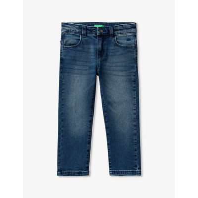 Shop Benetton Boys Mid Denim Blue Kids Patch-pocket Slim-leg Stretch Denim Jeans 18 Months-6 Years