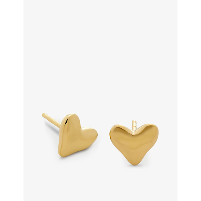 Shop Monica Vinader Womens Yellow Gold Heart 18ct Yellow Gold-plated Vermeil Sterling-silver Stud Earring