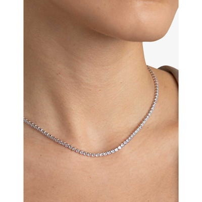 Shop Astrid & Miyu Gleam Rhodium-plated Brass And Zirconia Chain Necklace In Silver