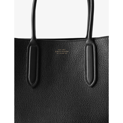 Shop Smythson Women's Black Ludlow Small Day Logo-embossed Leather Tote Bag