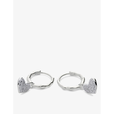 Shop Monica Vinader Womens Sterling Silver Heart Sterling-silver And 1.7ct Diamond Huggie Earrings