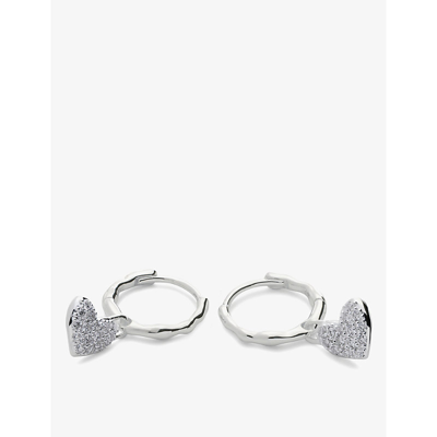 Monica Vinader Womens Sterling Silver Heart Sterling-silver And 1.7ct Diamond Huggie Earrings In Sterling Silver