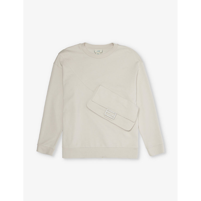 Shop Fendi Logo Patch-pocket Cotton-jersey Sweatshirt 10-12 Years In Dry Argilla