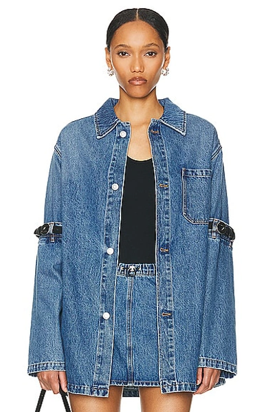 Coperni Open Elbow Cotton Denim Jacket In Washed Blue