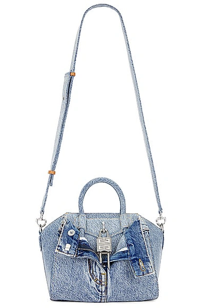 Shop Givenchy Mini Antigona Lock Boyfriend Bag In Medium Blue
