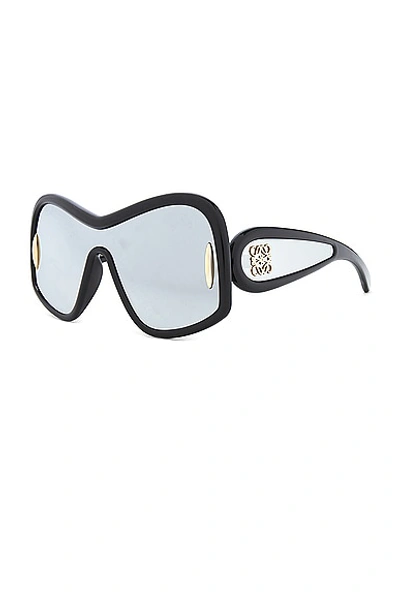 Shop Loewe Shield Sunglasses In Shiny Black & Smoke Mirror