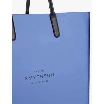 Shop Smythson Women's  Blue Kingly Logo-embossed Leather Tote Bag