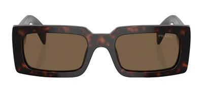 Shop Prada Pr A07s 16n5y1 Rectangle Sunglasses In Brown