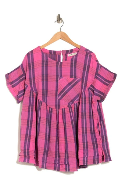 Shop Free People Moon City Plaid Tunic Top In Pink Combo