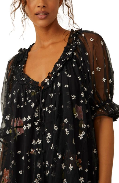 Shop Free People With Love Floral Embroidered Mesh Minidress In Black