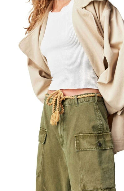Shop Free People Mending Heart Belted Cotton Utility Pants In Green
