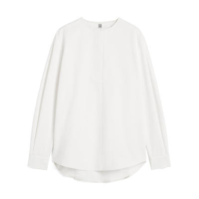 Shop Totême Collarless Shirt In White