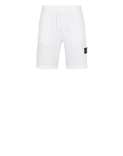 Shop Stone Island Bermuda Molletonné Blanc Coton In White