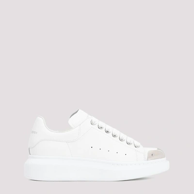 Shop Alexander Mcqueen Leather Sneakers 37+ In White Silver