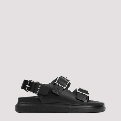 Shop Alexander Mcqueen Hybrid Double Buckle Sandals 41 In Blac Silver