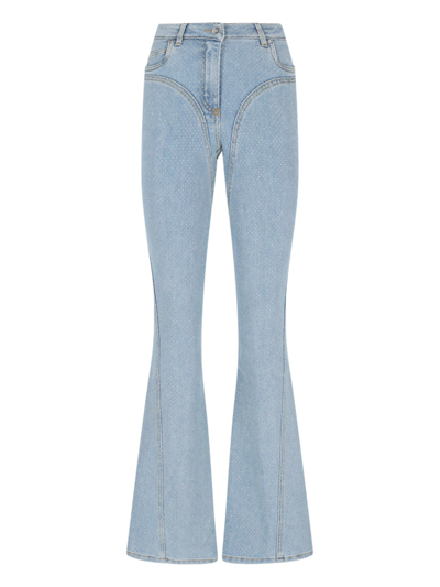 Shop Mugler All-over Rhinestone Jeans In Light Blue