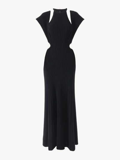 Shop Chloé Cut-out Sleeveless Maxi Dress Black Size S 100% Wool In Noir