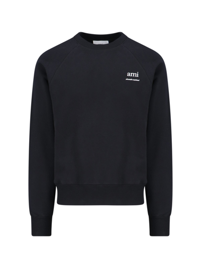 Shop Ami Alexandre Mattiussi Logo Crew Neck Sweatshirt In Black  