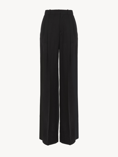 Shop Chloé Wide-leg Sailor Pants Black Size 8 100% Ramie In Noir
