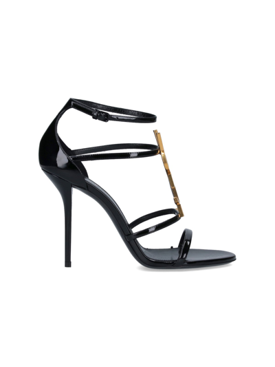Shop Saint Laurent 'cassandre' Sandals In Black  