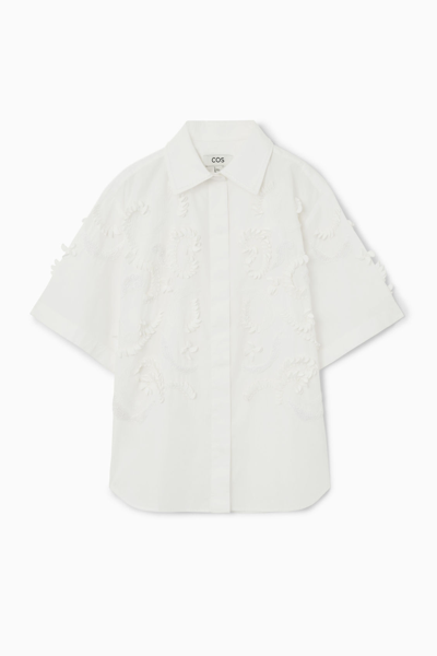Shop Cos Embellished Short-sleeved Shirt In White