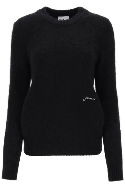 Shop Ganni Brushed Alpaca And Wool Sweater In Black