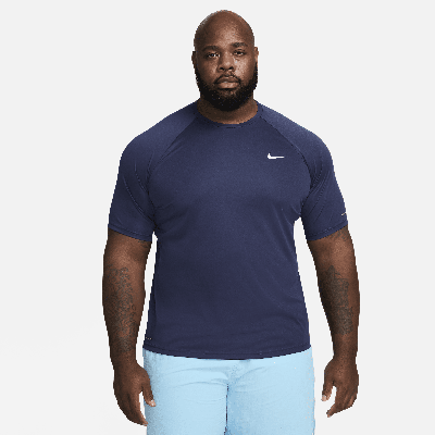 Shop Nike Men's Essential Dri-fit Short-sleeve Swim Hydroguard (extended Size) In Blue
