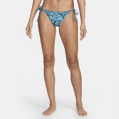 Shop Nike Women's Swim Swirl String Bikini Bottom In Blue