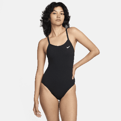 Nike Swim One-piece Racerback Swimsuit With Patterned Side Detail In Black