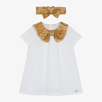 Shop Alviero Martini Baby Girls Ivory Cotton Geo Map Dress Set