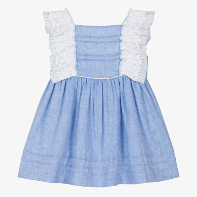 Shop Miranda Girls Blue Cotton & Linen Dress