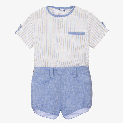 Shop Miranda Boys Blue Striped Linen Shorts Set