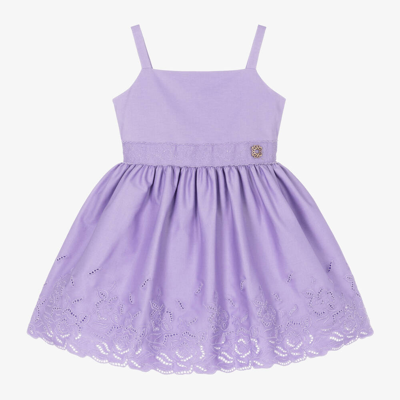 Shop Elie Saab Girls Purple Embroidered Cotton Dress