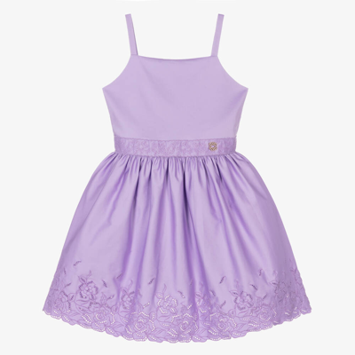 Shop Elie Saab Teen Girls Purple Embroidered Cotton Dress