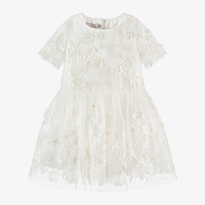 Shop Elie Saab Girls Ivory Embroidered Tulle Dress In White