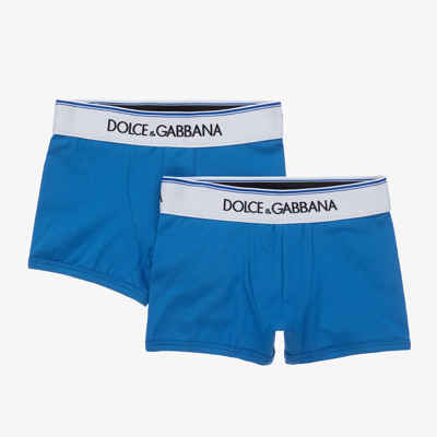 Shop Dolce & Gabbana Teen Boys Blue Cotton Boxer Shorts (2 Pack)