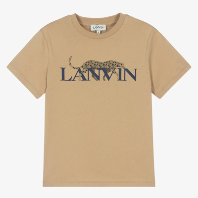 Shop Lanvin Boys Beige Leopard Organic Cotton T-shirt