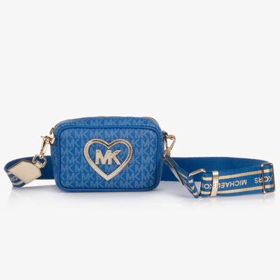 Shop Michael Kors Girls Blue Mk Monogram Shoulder Bag (17cm)