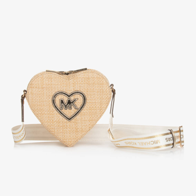 Shop Michael Kors Girls Beige Straw Heart Shoulder Bag (18cm)