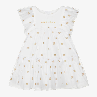 Shop Givenchy Girls White & Gold 4g Tulle Dress